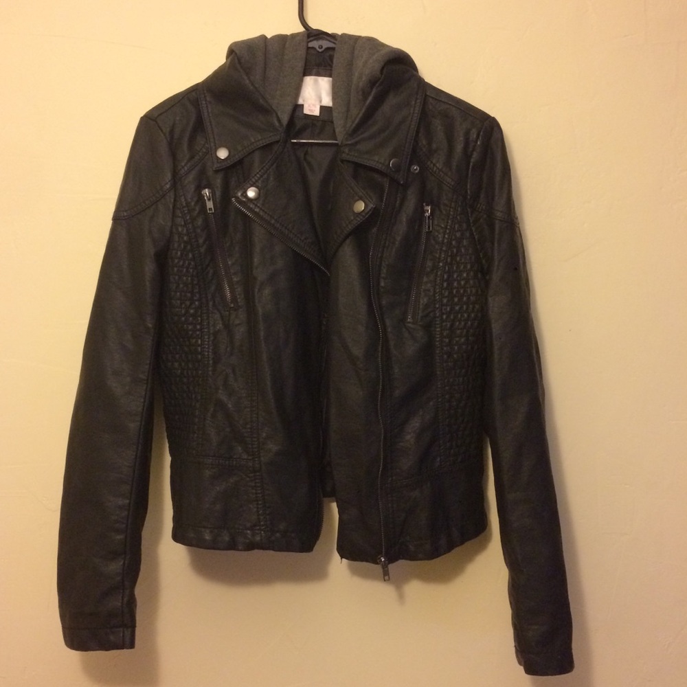 Black moto jacket with hood